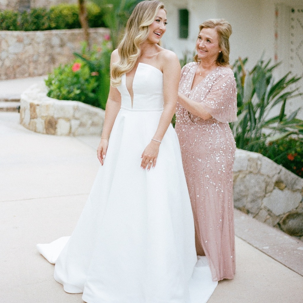 Mac Duggal Pink Embellished Flutter Sleeve Gown